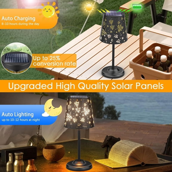 PYAN-Solar Table Lamp Outdoor Cordless Lamp with Maple Leaf Hollow Design Metal Solar Lanterns Waterproof Outdoor Lights Decor for Patio Yard Garden Porch Indoor Tabletop 2Pack