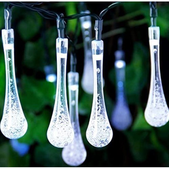 PYAN-Solar Water Drop Lights, 20ft 30LEDs Fairy Lights Waterproof for Outdoor, Garden, Christmas Decorations (Cold White)
