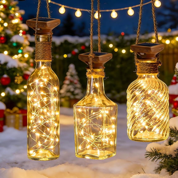 PYAN-Solar Wine Bottle Lights, 8 Pack 20 LED Solar Powered Cork Lights Waterproof Outdoor Fairy String Lights Wine Bottle Decorations for DIY, Party, Wedding, Garden, Patio, Tabletop(Warm White)