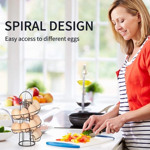 PYAN-Spiral Egg Skelter Dispenser Rack Metal Storage Holder Display Countertop Black