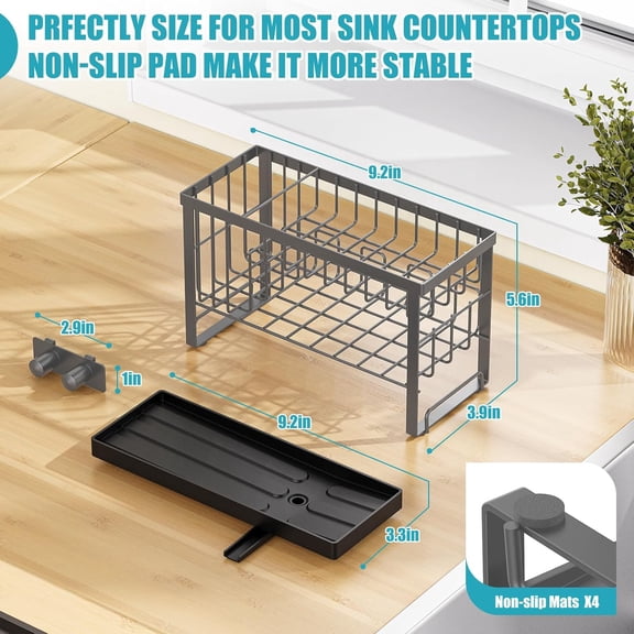 PYAN-Sponge Holder for Kitchen Sink with Flexible Sink Caddy Smiley Face,2 Tier Kitchen Sink Organizer Countertop and Storage Essentials,Soap Dispenser Organize,Home Decor Accessories-Gray