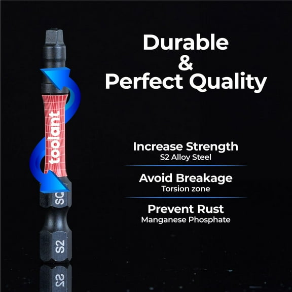 PYAN-Square Drive Bit Set, Square Impact Driver bits S2 Steel, Robertson Driver Bits Magnetic CNC Tips, Square 2 Impact Bit 1/4" Hex-Shank with Storage Box, 10pcs SQ2 6" Long