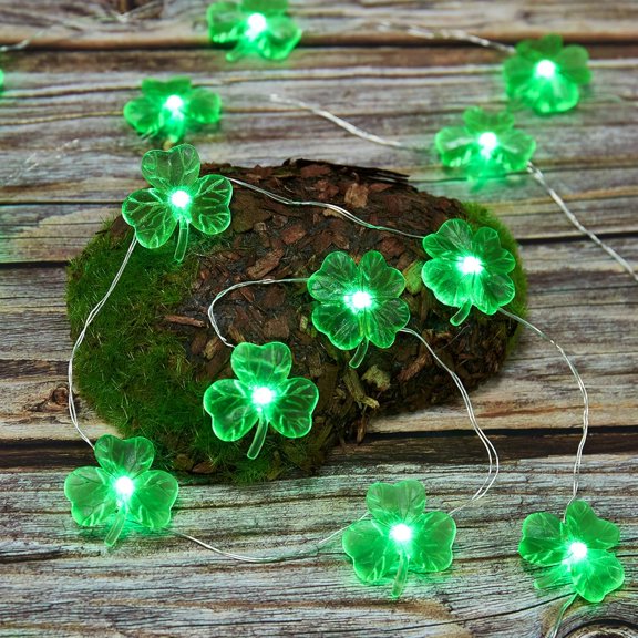 PYAN-St Patricks Day Decorative String Lights, Three Leaf Shamrock with Lucky Clover 10ft 30 LEDs USB Plug in and Battery Powered for Costume Parade Home Spring Nightlight