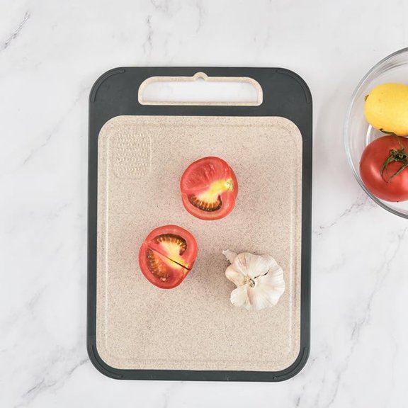 PYAN-Stainless Steel Cutting Board with Easy Grip Handle - Anti Slip, Double Sided Wheat Straw and 304 Stainless Steel Chopping Board for Meat, Veggies, Fruits - Non Toxic, Easy to Clean, Dishwasher