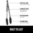thumbnail image 1 of PYAN-Stainless Steel Heat Resistant Kitchen Tongs for Cooking, 12 + 14 Inch Set of 2 BBQ Tong, Non Scratch Silicone Tip for Pan, Strong Grip, Grab Food, Toss Salad, Air Fryer, Pull Lock, Black, 1 of 3