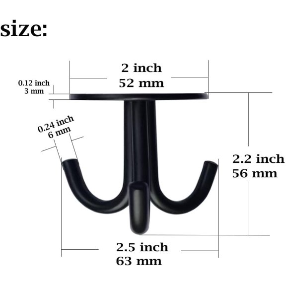 PYAN-Stainless Steel Heavy Duty 3-Claw Coat Hook, Robe Hanger Ceiling Mount Hook, Towel Hook, Perfect Touch Your Bathroom, Bedroom, Closets, Wardrobe, Kitchen (2 PCS, Black)