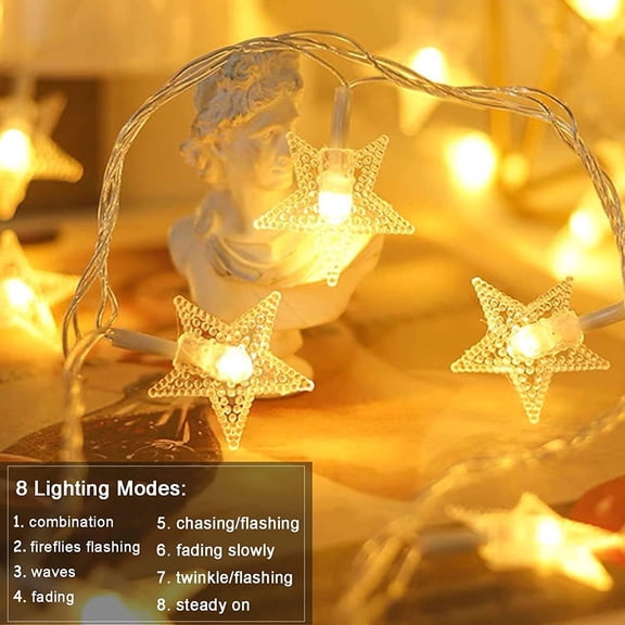 PYAN-Star String Lights Plug in - 33 ft 100 LED Star Fairy String Lights with Remote and Timer, Waterproof for Bedroom Porch Wedding Party Patio Garden Tent Indoor Outdoor Dcor, Warm White