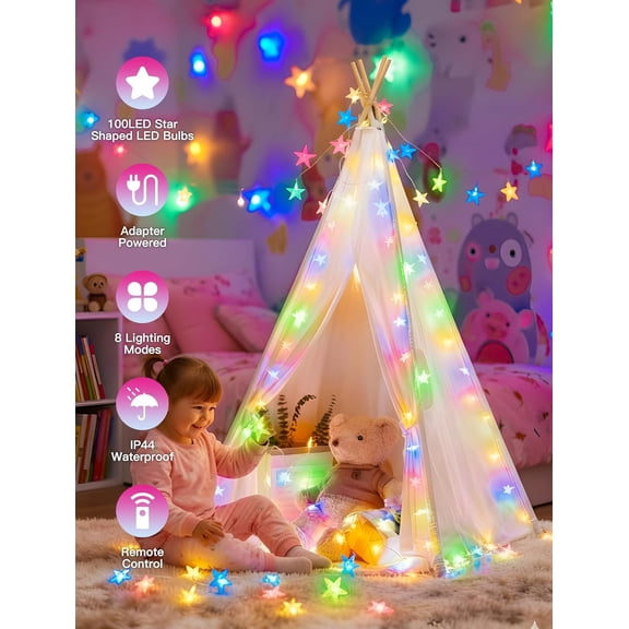 PYAN-Star String Lights Plug in,33ft 100LED Star Fairy Lights with Remote and Timer, Twinkle Lights Waterproof for Indoor Outdoor Bedroom Classroom Dorm Wedding Party Holiday Decor,Multicolor