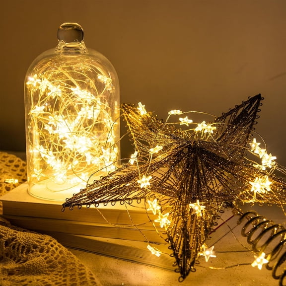 PYAN-Star String Lights Plug in,80FT 240 LEDs Star Fairy Lights,Waterproof Starry Light with 8 Modes Remote for Outdoor Indoor Christmas Wedding Garden Ramadan Decor,Silver Wire,Warm White