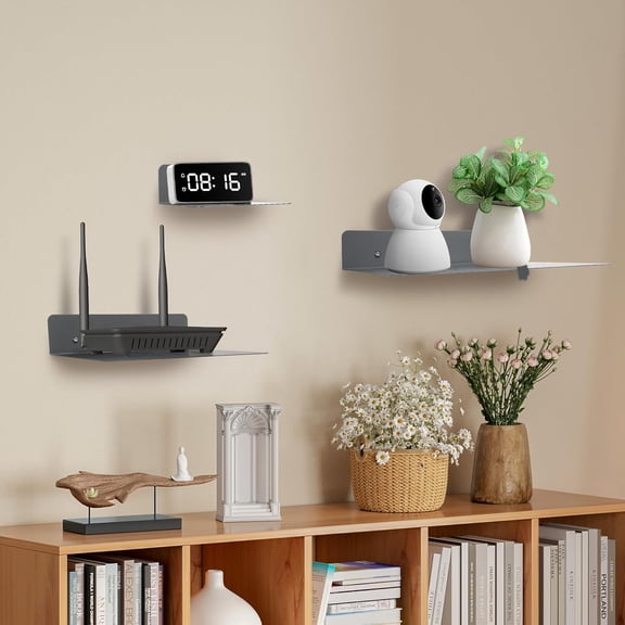 PYAN-Steel Floating Shelves for Wall,Small Wall ShelfSuitable for Bedroom, Living Room, Bathroom, Kitchen, Office (Grey, 9.06x6.89 in)