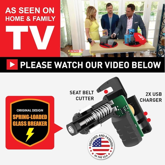 PYAN-Stinger Car Emergency Escape Tool, Spring-Loaded Window Breaker, Car Safety Hammer, Seatbelt Cutter and Window Glass Breaker, USB Car Charger, 2 USB Ports Max 2.4A (Black)