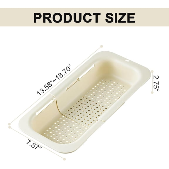 PYAN-Strainer Colander, Extendable Fruit and Vegetable Washer Colander Countertop Storage Basket Over the Kitchen Sink Strainer Drainer Basket (White)