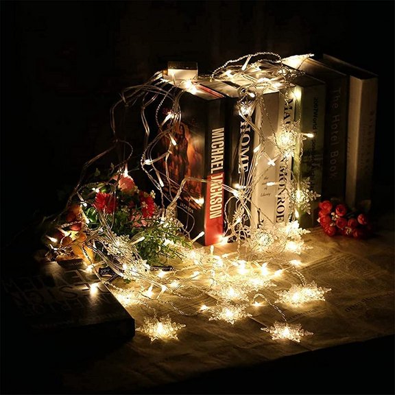 PYAN-String Lights LED Curtain Light, 96 LED Fairy Hanging String Lights Waterproof Christmas Snowflake Lights with Wireless Control for Outside Indoor Bedroom Party Fence Patio - Warm White