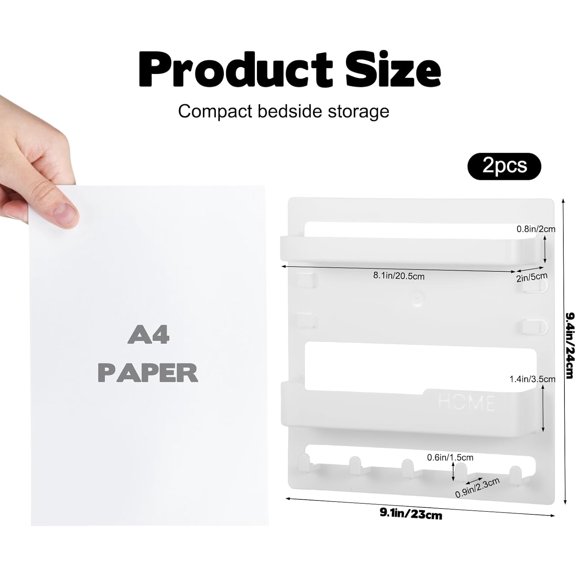 PYAN-Sturdy Bedside Organizer Shelf for Dorm, Adhesive Bedside Wall Storage with Cable Clips, Space-Saving Floating Shelf for College Preppy Teen Adult Room Bedroom College Back to School Essentials