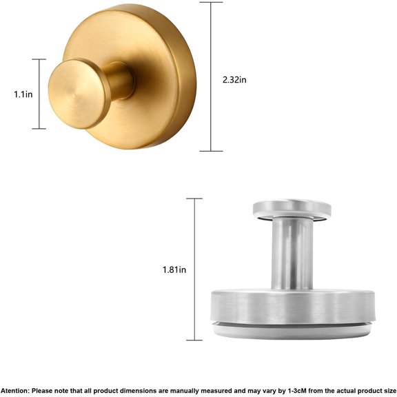 PYAN-Suction Cup Hooks Applicable Shower No-Drill Bathroom Hooks for Towels, OrnamentRobes, Loofah Mountable on Bathroom Walls, Kitchen, Glass, Mirrors, Tile and Smooth,Non-Porous Surfaces (Silver 2p