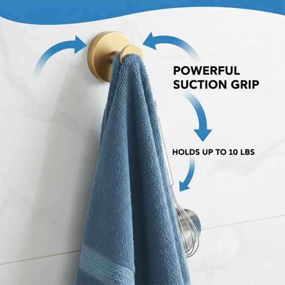 PYAN-Suction Cup Hooks for Shower & Bathroom. Drill-Free Removable Suction Cup Hook for Door Wreaths. Glass Windows & Tile, Strong Stainless Steel Suction Cup Hooks for Hanging Towels 4 Pack (Golden)