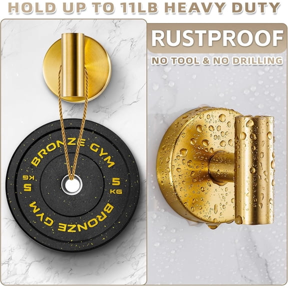 PYAN-Suction Cup Hooks for Shower - Bathroom Reusable Hooks for Towels, Robes & Loofah - No-Drill Mounting on Kitchen,Walls,Metal,Glass,Mirrors,Tile & Smooth Non-Porous Surfaces (2, Brushed Gold)