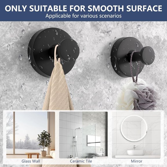 PYAN-Suction Cup Hooks for Shower - Wreath Hangers for Front Door, No Drill Suction Hooks for Bathroom, Glass Window, Kitchen, Mirror, Tile, to Hang Towel, Robe, Loofah (6 Pack)