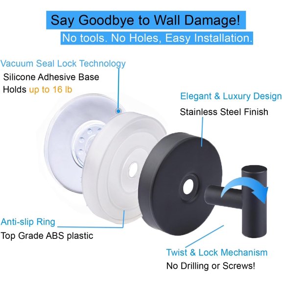 PYAN-Suction Cup Shower Hooks, Towel Hooks for Bathroom Kitchen Door Wall Glass Window Mirror Tile, Bath Robe Looafh Hook, Waterproof,Reusable & Removable, No Drill,Stainless Steel Hooks