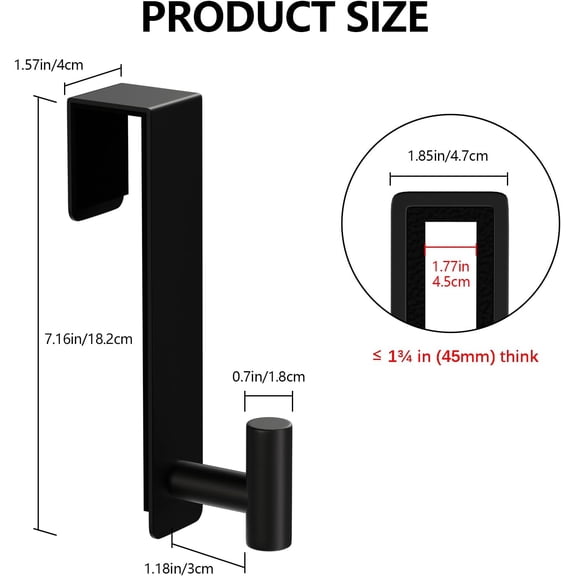 PYAN-T-Shaped Over Door Hooks - Fits Wooden & Metal Doors Less Than 1.77" Wide,Door Hanger for Office,Bedroom Heavy-Duty Stainless Steel Doors(T Shape 2 Pack, Fits 1-3/4'' Thick)