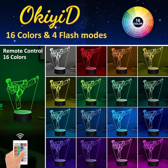 PYAN-Taekwondo Gifts for Boys & Men, Karate Night Light 3D Illusion Lamp with 16 Colors Remote Control, Taekwondo Accessories Karate Martial Arts Gifts for Boys Men Birthday Xmas Decor
