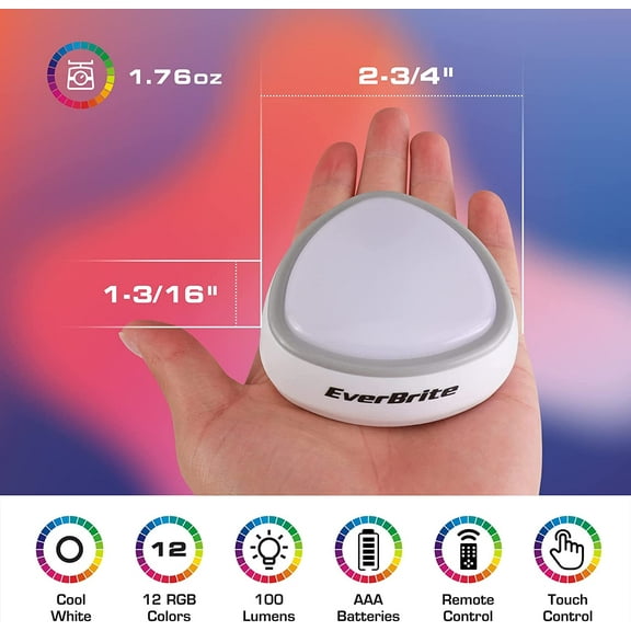 PYAN-Tap Light, LED Puck Lights, Wireless Push Lights, Remote Controlled Closet Lights with 12 RGB Colors, Perfect for Under Cabinet, Closets, Pantry, with 18 AAA Batteries, 6-Pack