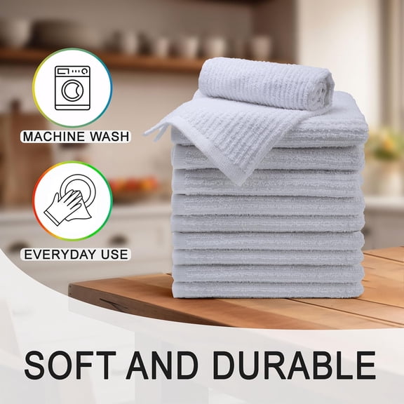 PYAN-Textila Bar Mop Towels - 16x19 Inches - Pack of 12 - White - Cotton Dish Cloths & Cleaning Towels for Kitchen, Bar, Restaurant, Household Use Absorbent, Durable, Reusable