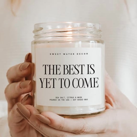 PYAN-The Best Is Yet To Come, Sea Salt Citrus Musk Amber Scent, 9oz Soy Candle, Gold Lid, Non-Toxic, Gift for Engagement, Graduation, Retirement, Wedding, Bridal Party, 40+ Hour Burn Time