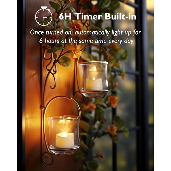 PYAN-Timer Tea Lights Candles Battery Operated, 6H Timer Built-in, Auto On Daily, Flameless LED Tealight Votives for Table Centerpieces, Lantern, Holiday Decor, Warm Lamp, No Remote, 24-Pack