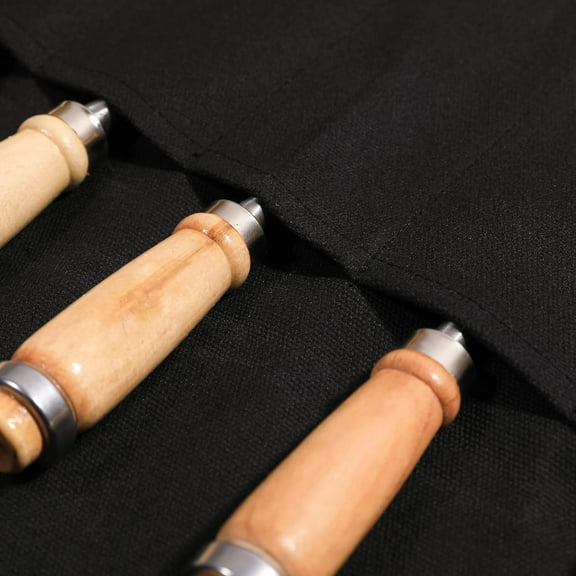 PYAN-Tool Roll Up Bag with 6 Pockets,Waxed Canvas Wrench Roll Pouch for Chisels, Hammers, Fishing jigs, Carving Knife (Black)