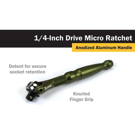PYAN-Tools 11324 1/4-Inch Drive x 4-Inch 90-Tooth Swivel Head Micro Ratchet - Green