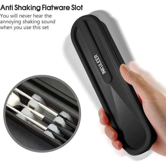 PYAN-Travel cutlery set, 18/8 stainless steel cutlery, Reusable utensils set with case, Portable Silverware Lunch Box for Camping and Office (Black/knife set)