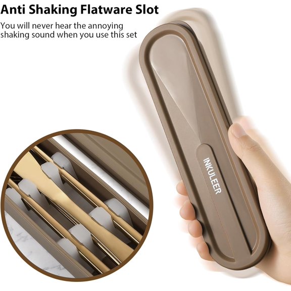 PYAN-Travel cutlery set, 18/8 stainless steel cutlery, Reusable utensils set with case, Portable Silverware Lunch Box for Camping and Office (Rose Gold)