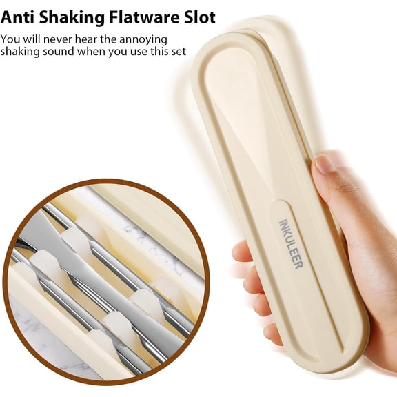 PYAN-Travel cutlery set, 18/8 stainless steel cutlery, Reusable utensils set with case, Portable Silverware Lunch Box for Camping and Office-Stainless steel