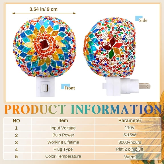 PYAN-Turkish Lamp Stained Glass Night Lights Moroccan Lamp Plug into Wall Mosaic Night Lights Plug in Bohemian Globe Decor for Living Room Corridor Bedroom Decorations Christmas Decor and Gift