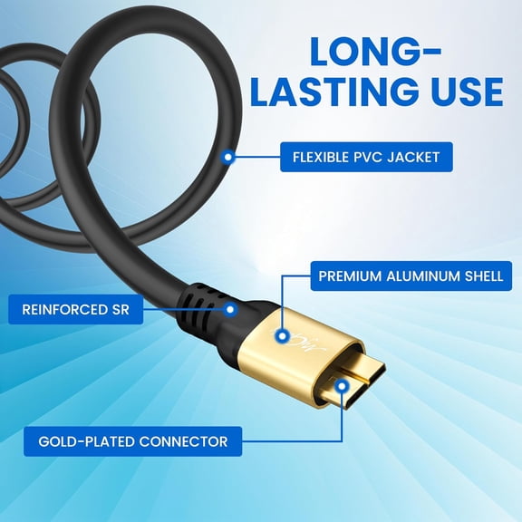 PYAN-USB 3.0 Micro 10-Pin Cable 20FT, Extra Long Type 3.0 A to Micro B External Hard Drive Cord, 5Gbps High Speed Transfer, Compatible with Samsung Galaxy S5, Note 3, WD Western Digital My Passport