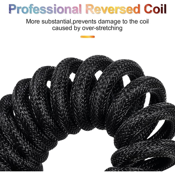 PYAN-USB C Keyboard Coiled Cable, Braided Detachable Aviator Double Sleeve Type C Mechanical Keyboard Cable (Pink)