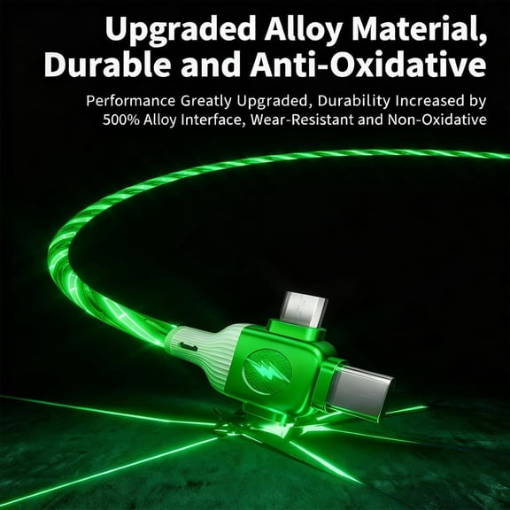 PYAN-USB Cable PD Fast Charger Lighted Up(USB 6IN1 Starry Green) Mobile Phone Data Cable,Fast Charging Cable,TPE Material,Compatible with Almost All Devices.