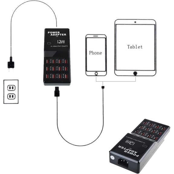 PYAN-USB Charger Station,12-Port 60W Multiple USB Charging Station,Multi Ports Charger Charging for SmartphonesTabletsand Other Devices.