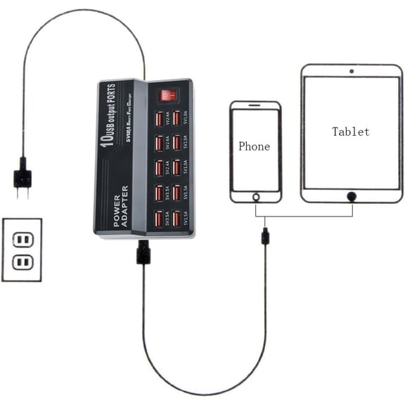 PYAN-USB Charging Station,10 Port 60W Multiple USB Charger Station,Multi Ports Charger Charging for SmartphonesTabletsand Many Devices.