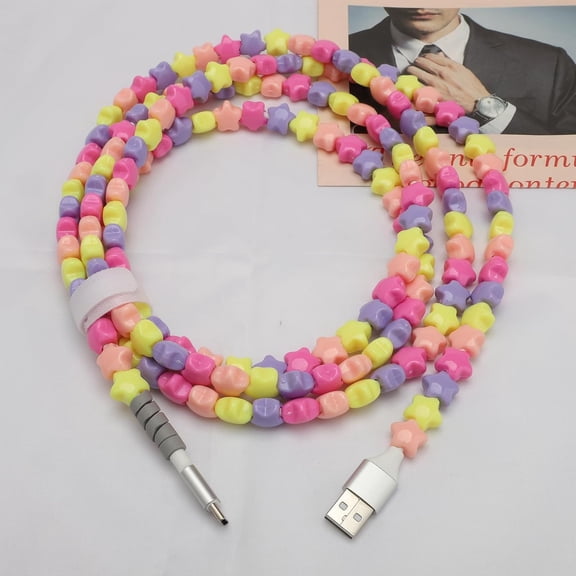 PYAN-USB A to USB C Beaded Charging Cord 6FT for iPhone 17 16 15 Car-Play,Cute Type C Car Charger Cable for iPhone 17e 16e 17 Pro Max Air/iPad A16 11/Samsung S26 S25 Ultra S24/Android Phones Girls Wo