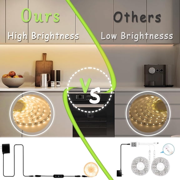 PYAN-Under Cabinet Lighting 20Ft LED Strip Lights Kit with Dimmer Control for Kitchen, Cabinet, Shelf, Counter 360 LEDs Rope Light Flexible Cuttable Light Strips for DIY