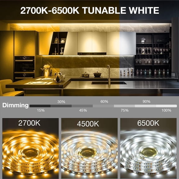 PYAN-Under Cabinet Lighting Kit, 6 PCS 20 Inch Under Cabinet Lights, 2700K-6500K Tunable White LED Strip Lights with Remote, 12V Adapter, LED Lights for Kitchen Cabinets, Shelf, Counter, 9.8ft