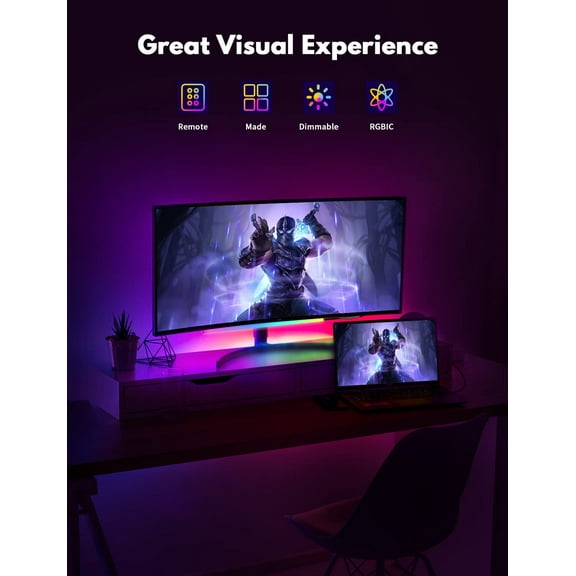 PYAN-Under Monitor RGB Light Bar, LED Light for Desk Gaming Setup, USB Powered Keyboard Light, 12 Inch 5V, 353 Color Change Modes, Wireless Remote, LED Ambient Lights for Room Decor, Desk Setup, PC