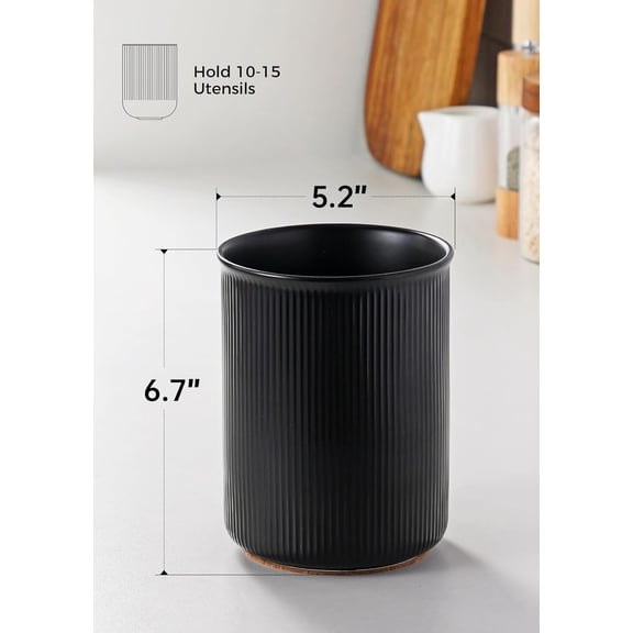 PYAN-Utensil Holder, Extra Large Utensil Crock, Stable Ceramic Utensil Organizer, Cooking Tool Organizer Set for Kitchen Counter Farmhouse Dcor, Matte Black