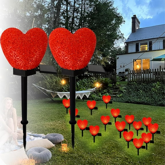 PYAN-Valentines Day Solar Heart Lights Outdoor, 2Pcs Waterproof Solar Valentines Day Decorations Red Heart Nano-Lights Outside Valentine Lights for Yard Cemetery Grave Garden Walkway