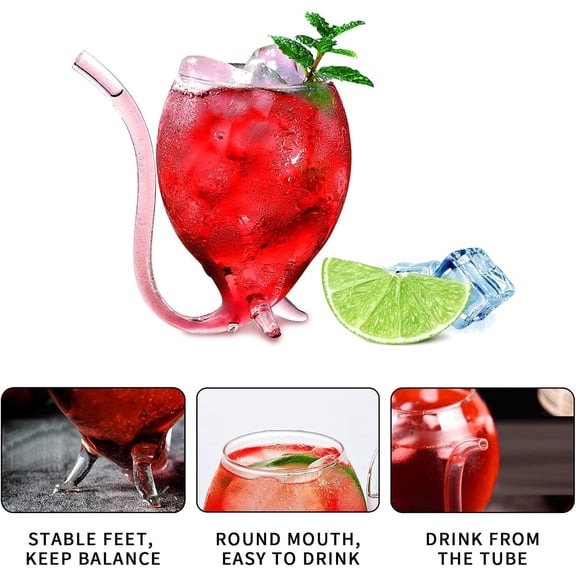 PYAN-Vampire Wine Glass Set of 2 Cocktail Glass 12oz with Drinking Tube Straw Creative Glass Decanter Cups Mugs for Wine Champagne Juice Home Bar Party Club Glassware Barware Tool