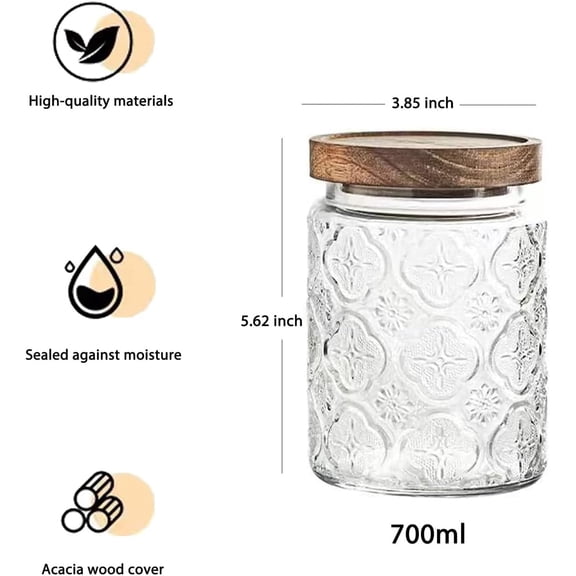 PYAN-Vintage Glass Kitchen Storage Counter Jar, Kitchen and Pantry Glass Storage, with Airtight Wood Lid for Cookies, Candy, Coffee Tea Beans, Grains,Food Storage Containers (plum-pattern*2)