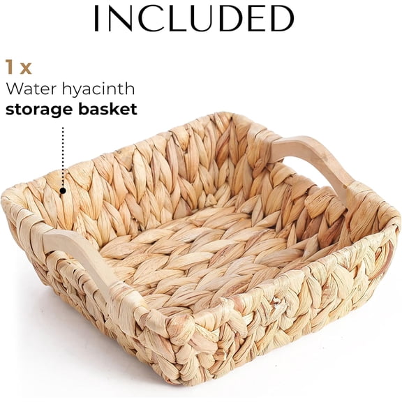 PYAN-Water Hyacinth Woven Wicker Basket with Wooden Handles for Organizing Kitchen, Rooms and Bathrooms