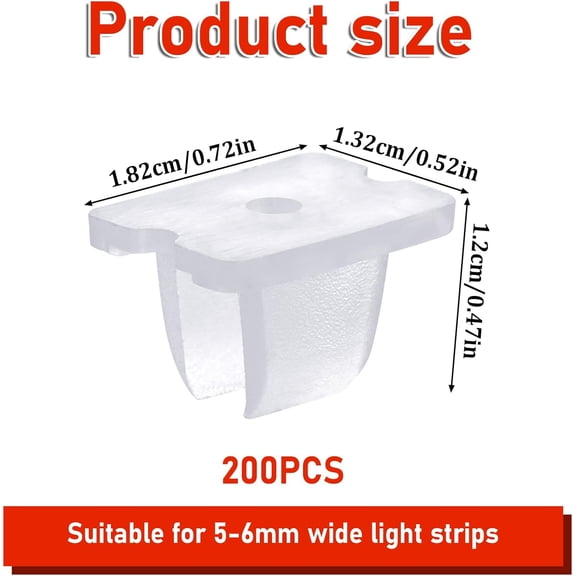 PYAN-Waterproof LED Strip Mounting Clips Holder Mounting Bracket Neon Mounting Clips Fixing Clamps Holder with 200 Screws for 5mm to 6mm LED Strip Lighting, Translucent, Pack of 200